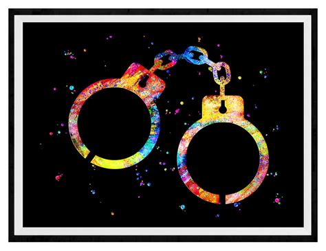 Handcuffs Vibrant Watercolor Stencil Painting Modern Art Print Etsy