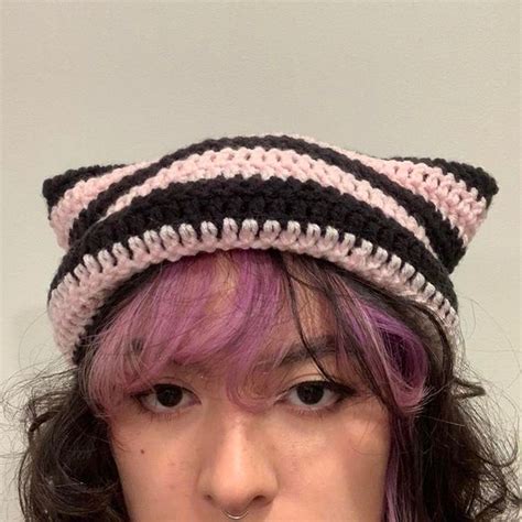 Handmade Crochet Cat Ear Beanie Light Pink And Depop Cat Eared