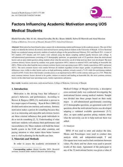 PDF Factors Influencing Academic Motivation Among UOS Medical Students