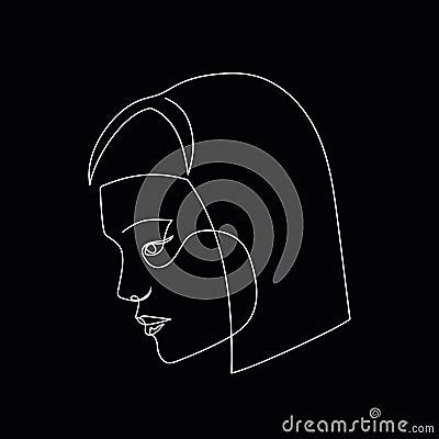 Continuous Line Abstract Face Side View Contemporary Female Portrait