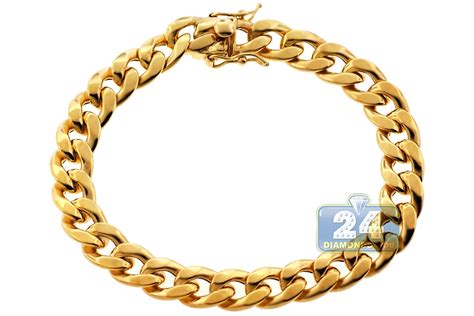 10k Yellow Gold Puff Miami Cuban Link Mens Bracelet 10mm 8 75