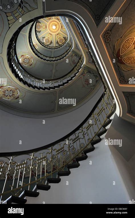 Spiral Staircase Of The Art Nouveau Museum Which Is Located In The