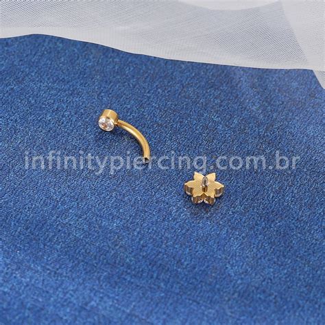 Piercing Barbell Curvo Titânio Flor Zircônia Infinity Piercing