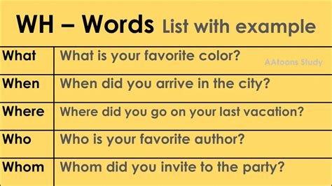 Wh Words List With Example