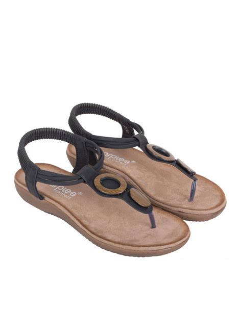 Sandalias Dedo Negras Abalorios Madera Pera Limonera