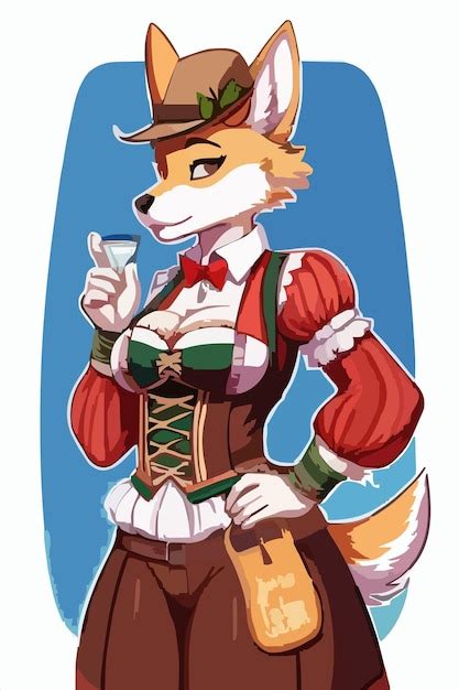 Un dessin animé d un renard avec un verre à la main Vecteur Premium