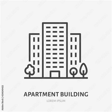 Apartment Building Flat Line Icon Vector Thin Sign Of Multi Storey