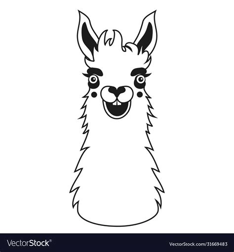 Black And White With Smiley Face Llama Royalty Free Vector