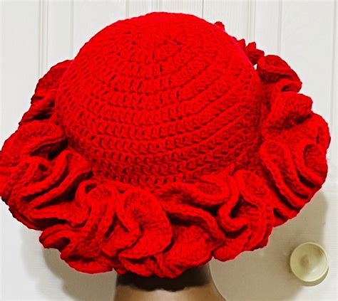 Crochet Ruffle Hat In Bold Red Made By Doycreations7 Jeanette Etsy