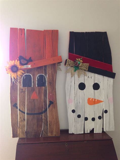 Dual Sided Pallet Wood Snowman And Scarecrow Decor