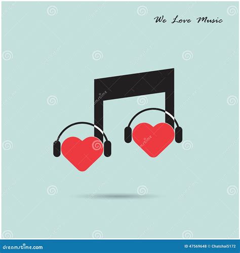 Creative Music Note Sign Icon And Silhouette Heart Symbol Love Stock