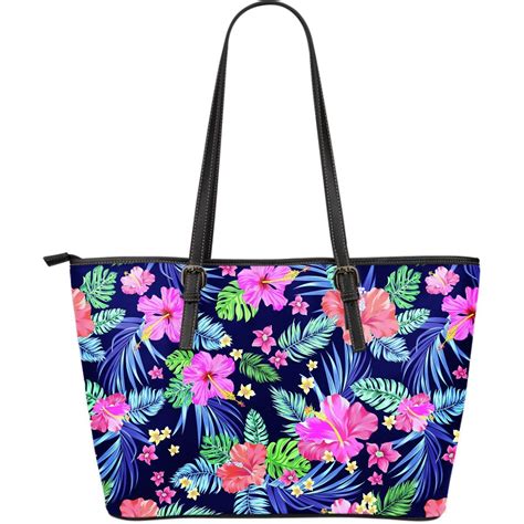 Hawaiian Flower Hibiscus Neon Leather Tote Bag Jorjune