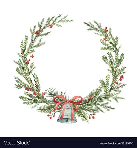 Watercolor christmas wreath with bell and Vector Image