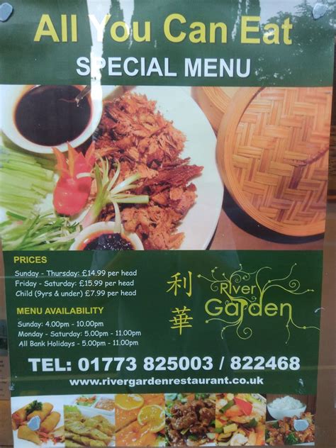 Menu at The River Garden restaurant, Belper