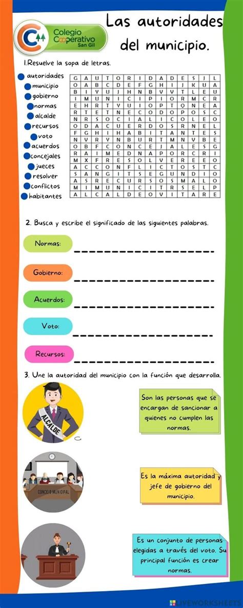 Autoridades Del Municipio Interactive Worksheet Gobierno Escolar Que