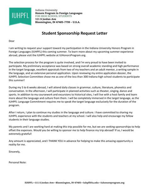 PDF Student Sponsorship Request Letter IUHPFLiuhpfl Indiana Edu