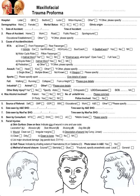 Proforma For Maxillofacial Trauma British Journal Of Oral And Maxillofacial Surgery