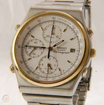 SEIKO Quartz Alarm Chronograph 7T32-7A2A Two-Tone Gents Watch (D41) | #474279392