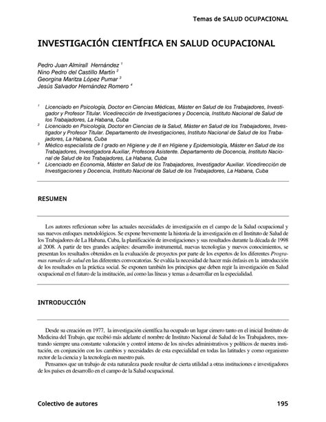 Pdf Investigaci N Cient Fica En Salud Ocupacional