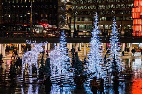 Beautiful Christmas Decorations Reindeer and Warm Decorative Lights in Stockholm, Sweden ...