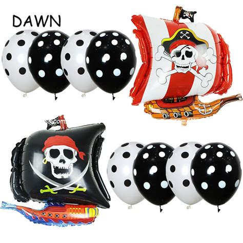 10pcs 2pcs Pirate Ship 8pcs Skull Polka Dot Latex Balloons Helium