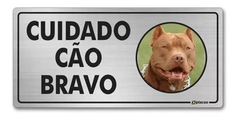 Placa Aviso Cuidado Cão Bravo Pitbull Aluminio 21x10cm