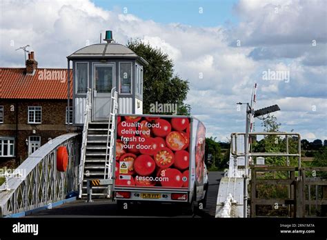 Tesco Delivery Van Crossing The Swing Bridge Across The River Ouse At