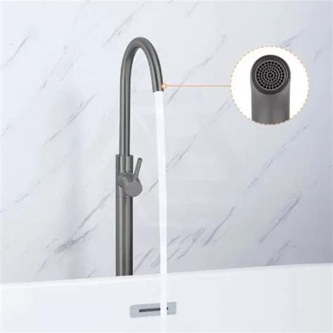 Round Gunmetal Grey Solid Brass Freestanding Bath Spout With Mixer