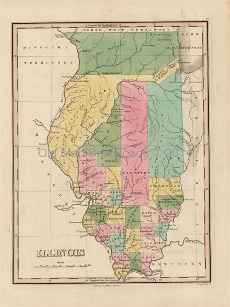 Illinois State Old Map Finley 1824 Digital Image Scan Download Printable Old Map Downloads