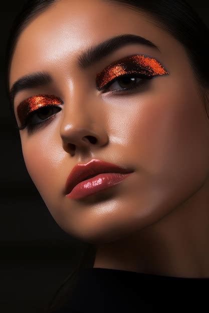 Premium AI Image | A model with a red glitter eyeliner and a black background