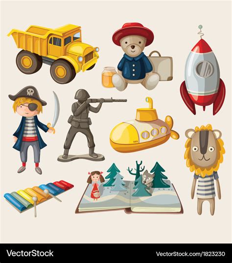 Set of old-fashioned toys Royalty Free Vector Image