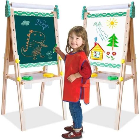 Chevalet Peinture Enfant Double Face En Bois Avec Rouleau De Papier