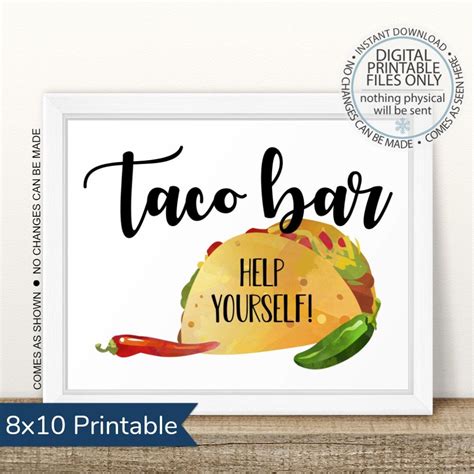 Printable Taco Bar Sign Printable Taco Table Sign Table Sign Etsy