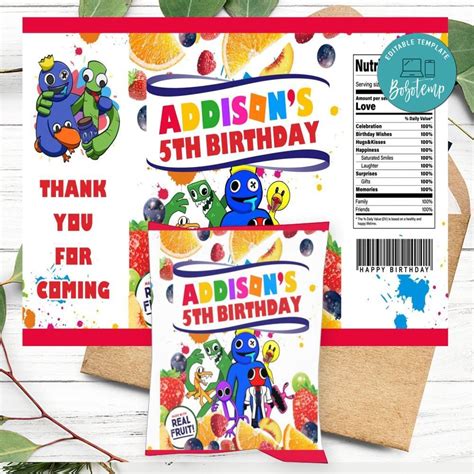 Rainbow Friends Roblox Birthday Party Fruit Snack Bag Digital File