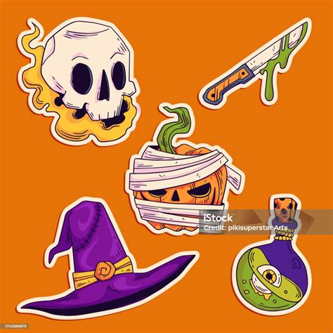 Hand Drawn Horror Halloween Elements Collection Vector Design Illustration Stock Illustration