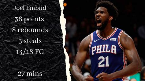 Joel Embiid Playoff Career High Points And Rebounds In Game Vs