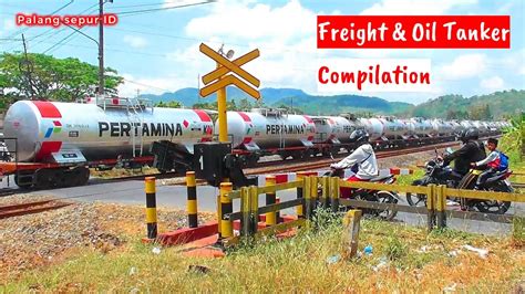 FREIGHT TRAIN TANKER COMPILATION 2 RAILROAD CROSSING INDONESIA