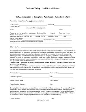 Fillable Online Self Administration Of Epinephrine Auto Injector