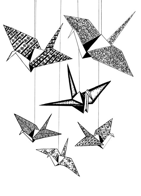 Origami Crane Colouring Pages Sketch Coloring Page