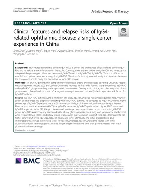 PDF Clinical Features And Relapse Risks Of IgG4 Related Ophthalmic