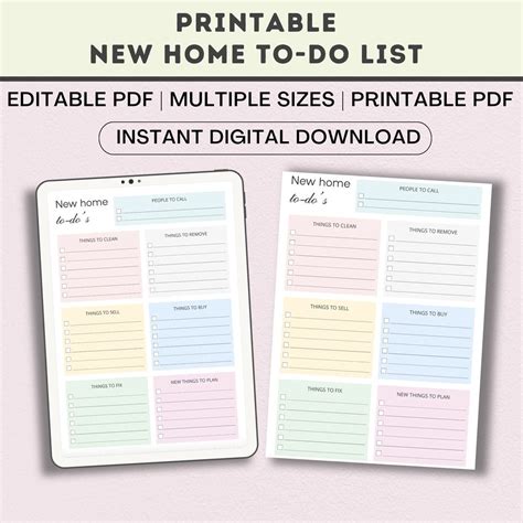 Printable & Editable New Home Checklist, New Home, New Home To-do List ...