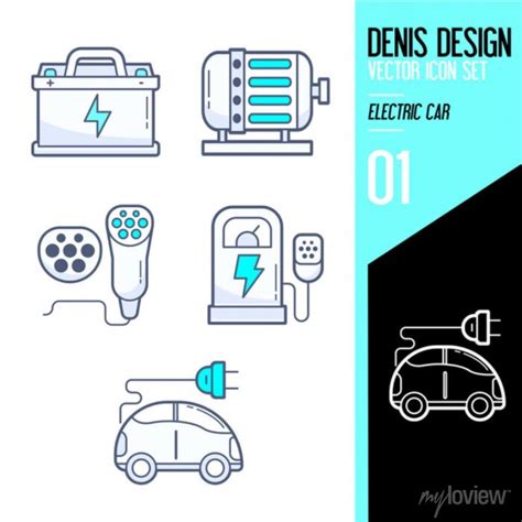 Elektroauto Vektor Icons Batterie Elektromotor Ladestecker Ladestation