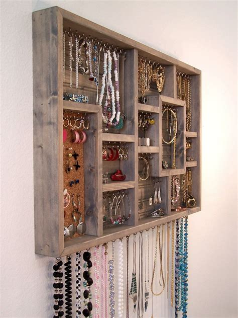 Jewelry Organizer Display Case Wood Wall By Barbwireandbarnwood 128