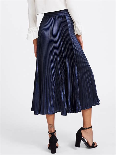 Box Pleated Satin Skirt SheIn Sheinside