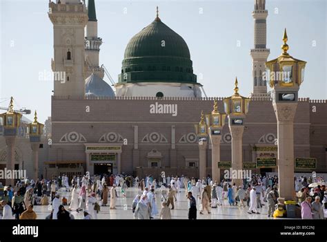 The Green Dome Of Masjid Al Nabawi In Madinah Under Which The Prophet