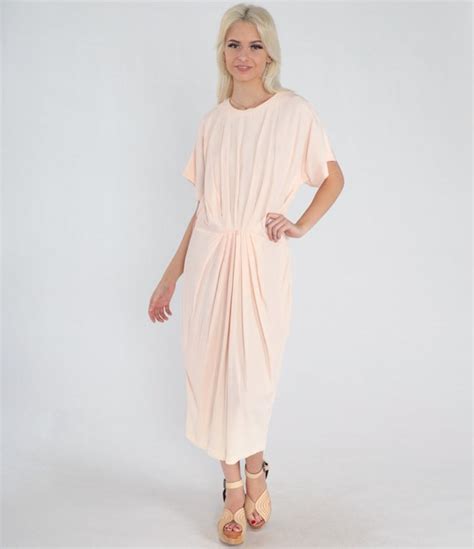 Pale Pink Dress 80s Pleated Cocoon Dress Simple Midi … Gem