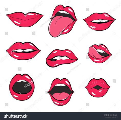 Set Female Lips Mouth Vector Illustration เวกเตอร์สต็อก ปลอดค่า