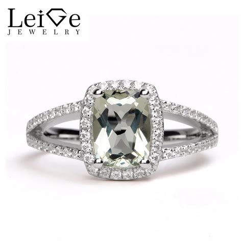 Leige Jewelry Green Amethyst Ring Sterling Silver Jewelry Double