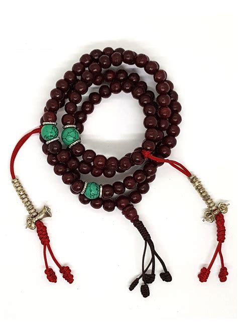 Tibetan Rosewood Prayer Beads With Metal Counter And Marker Beads