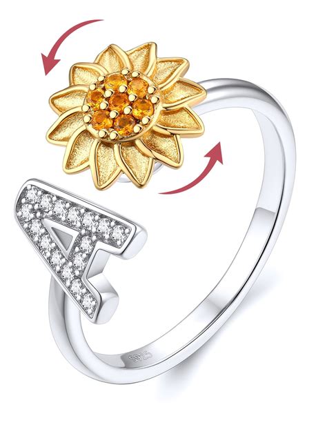 Focalook Rotatable Sunflower Fidget Ring For Women Sterling Silver